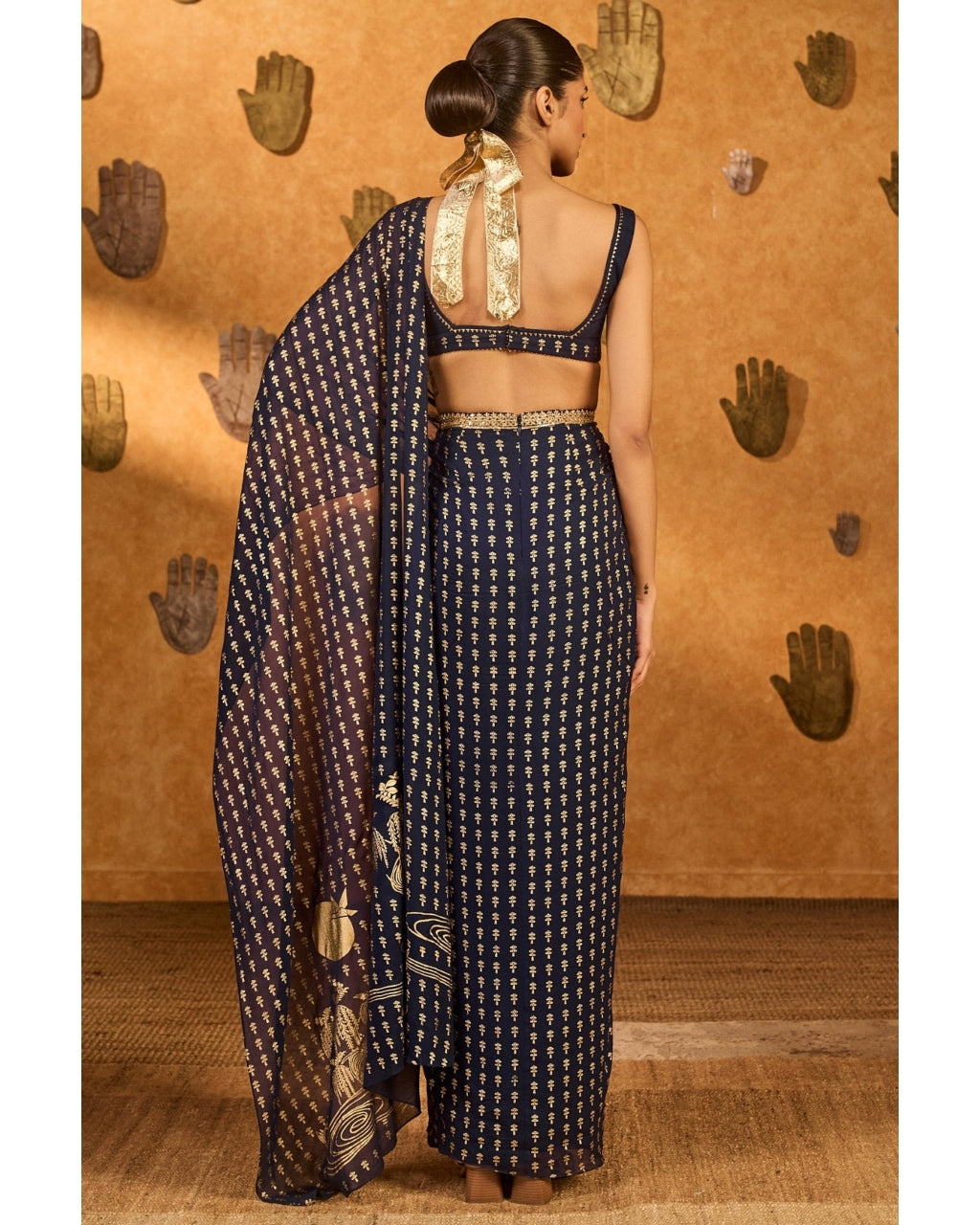 Navy Blue Snow Light Stitched Sari