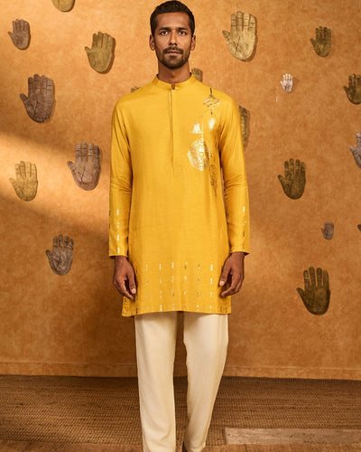 Ochre Trinklet And Pots Menswear Kurta Set