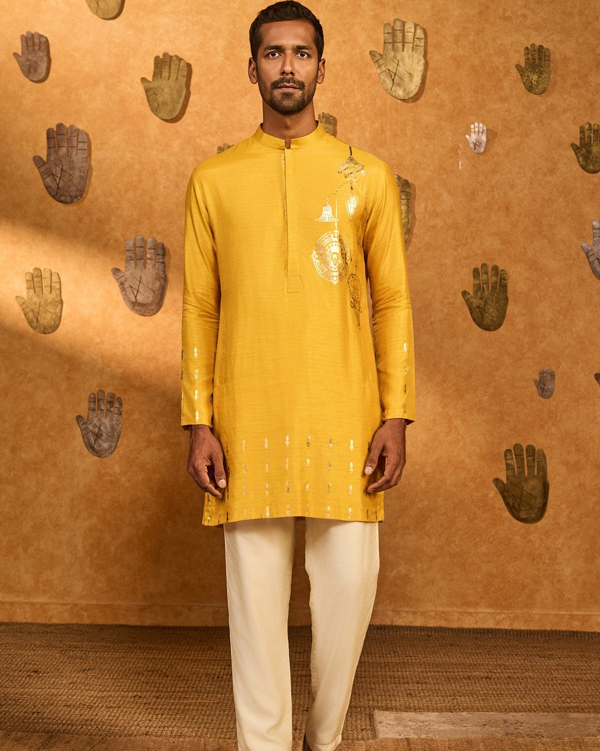 Ochre Trinklet And Pots Menswear Kurta Set