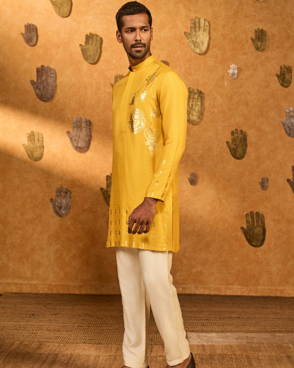 Ochre Trinklet And Pots Menswear Kurta Set