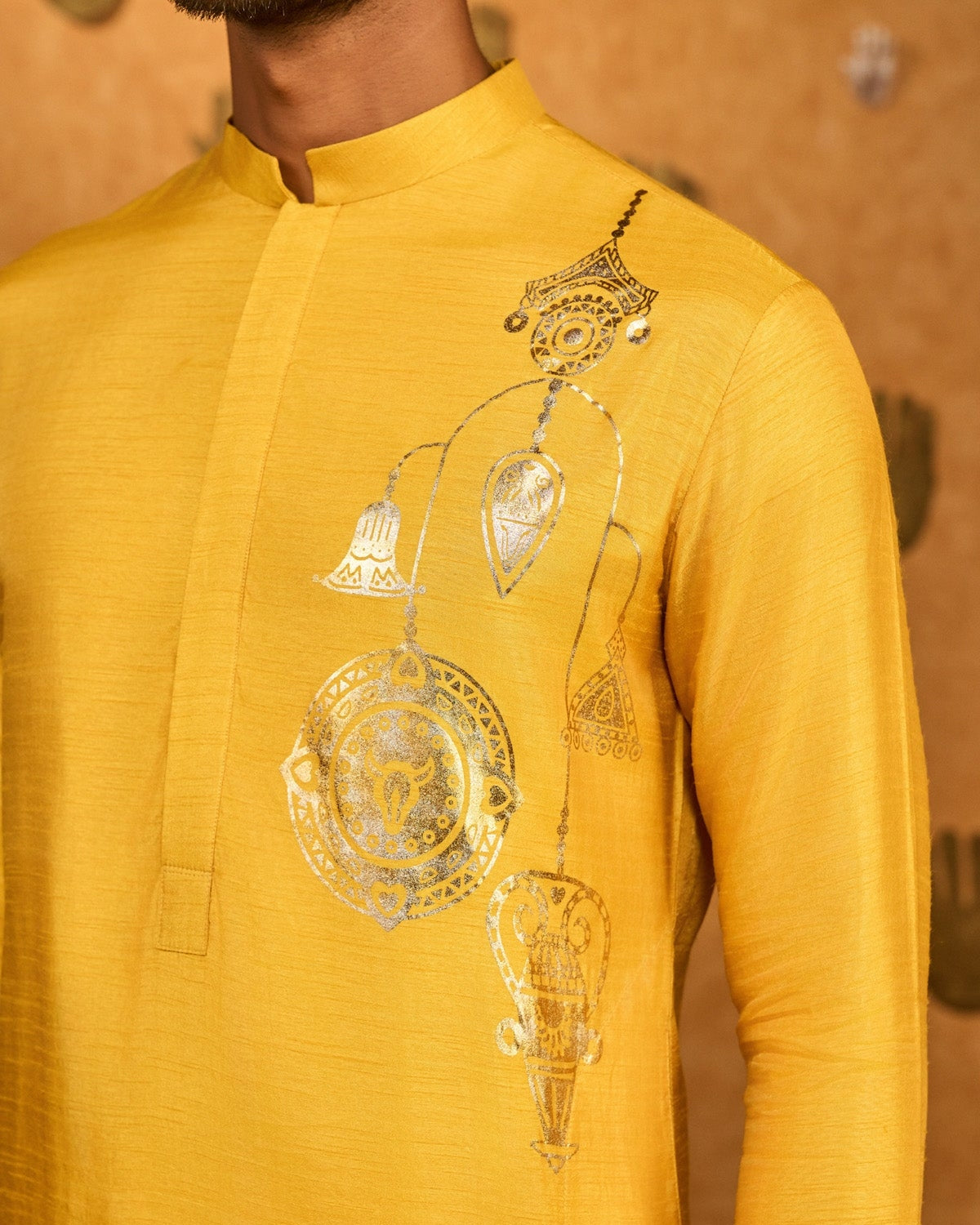 Ochre Trinklet And Pots Menswear Kurta Set