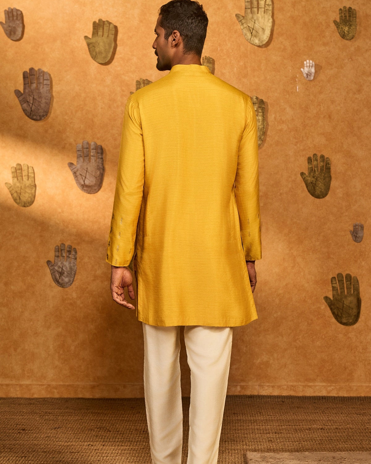 Ochre Trinklet And Pots Menswear Kurta Set