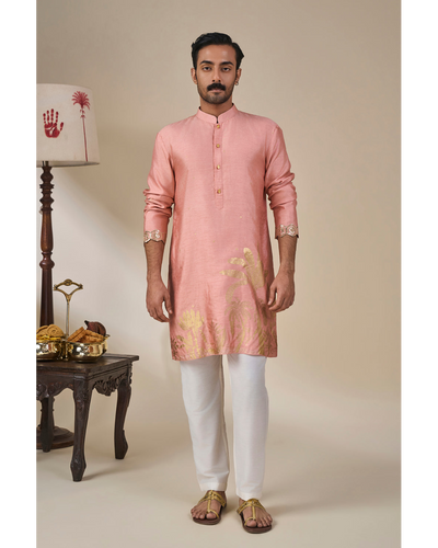 Salmon Pink Backwater Postcard Kurta Set
