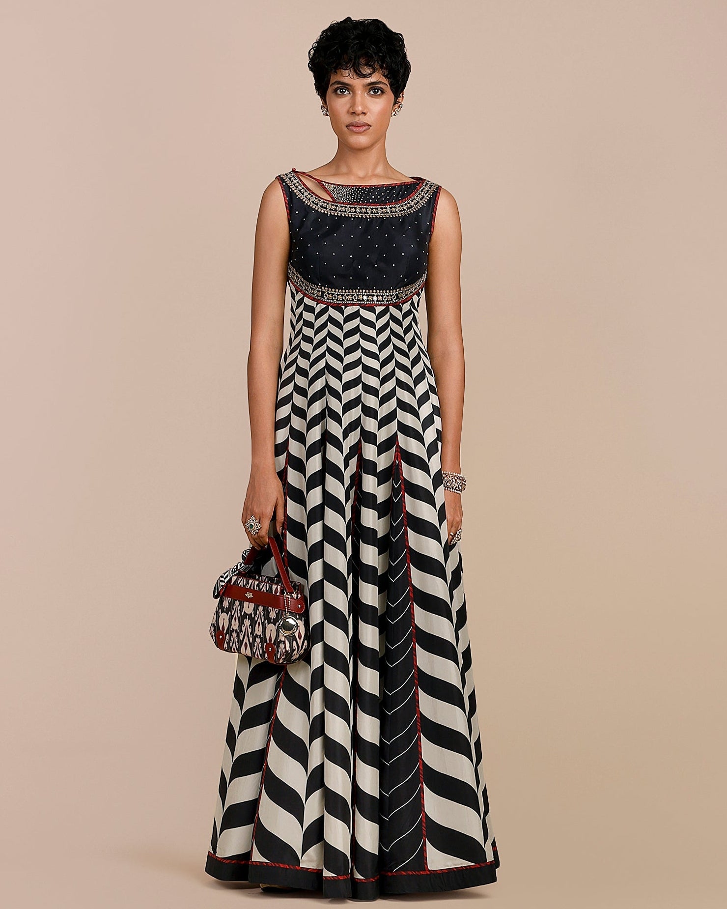 Midnight Blue Chevron Anarkali