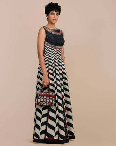 Midnight Blue Chevron Anarkali