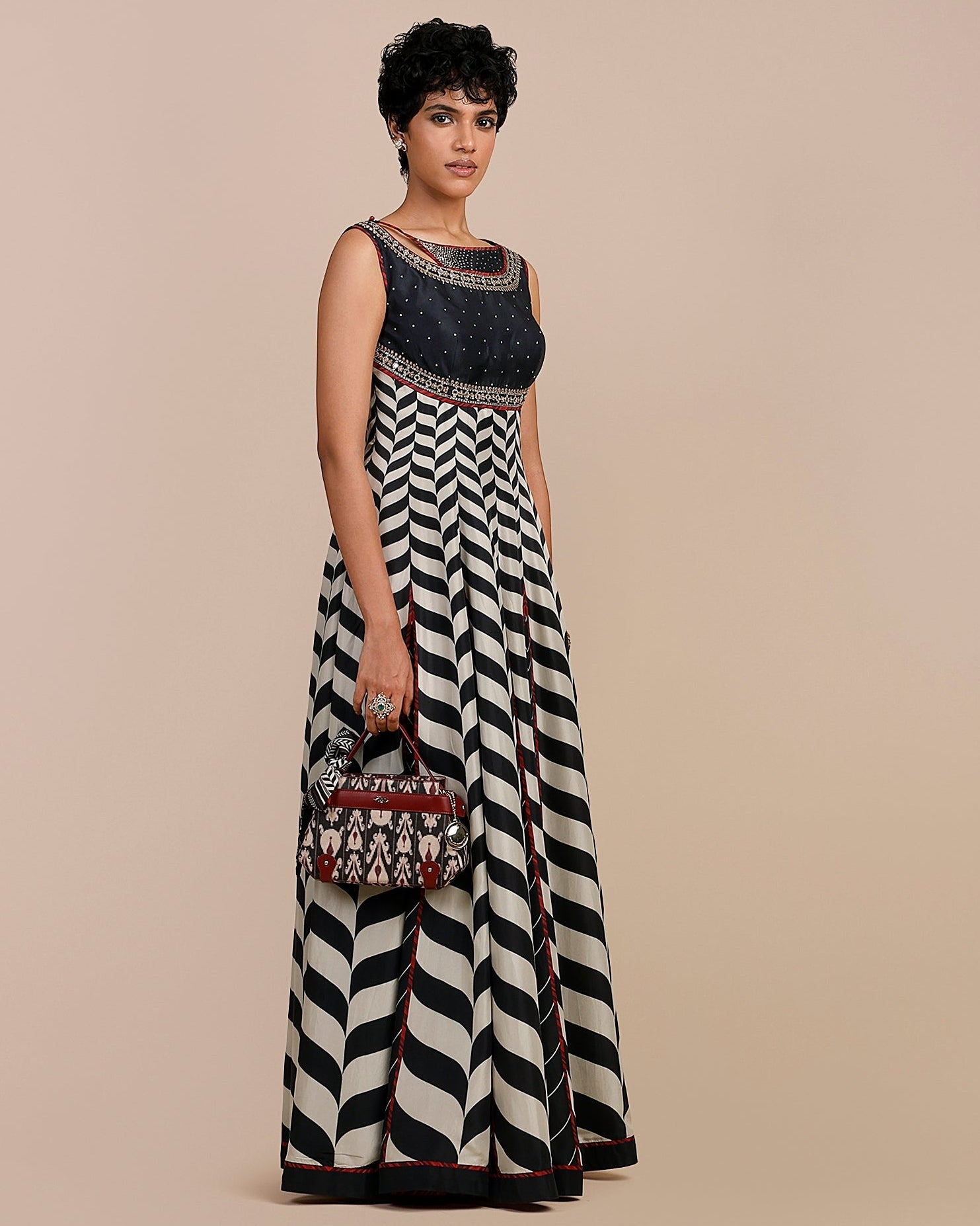 Midnight Blue Chevron Anarkali