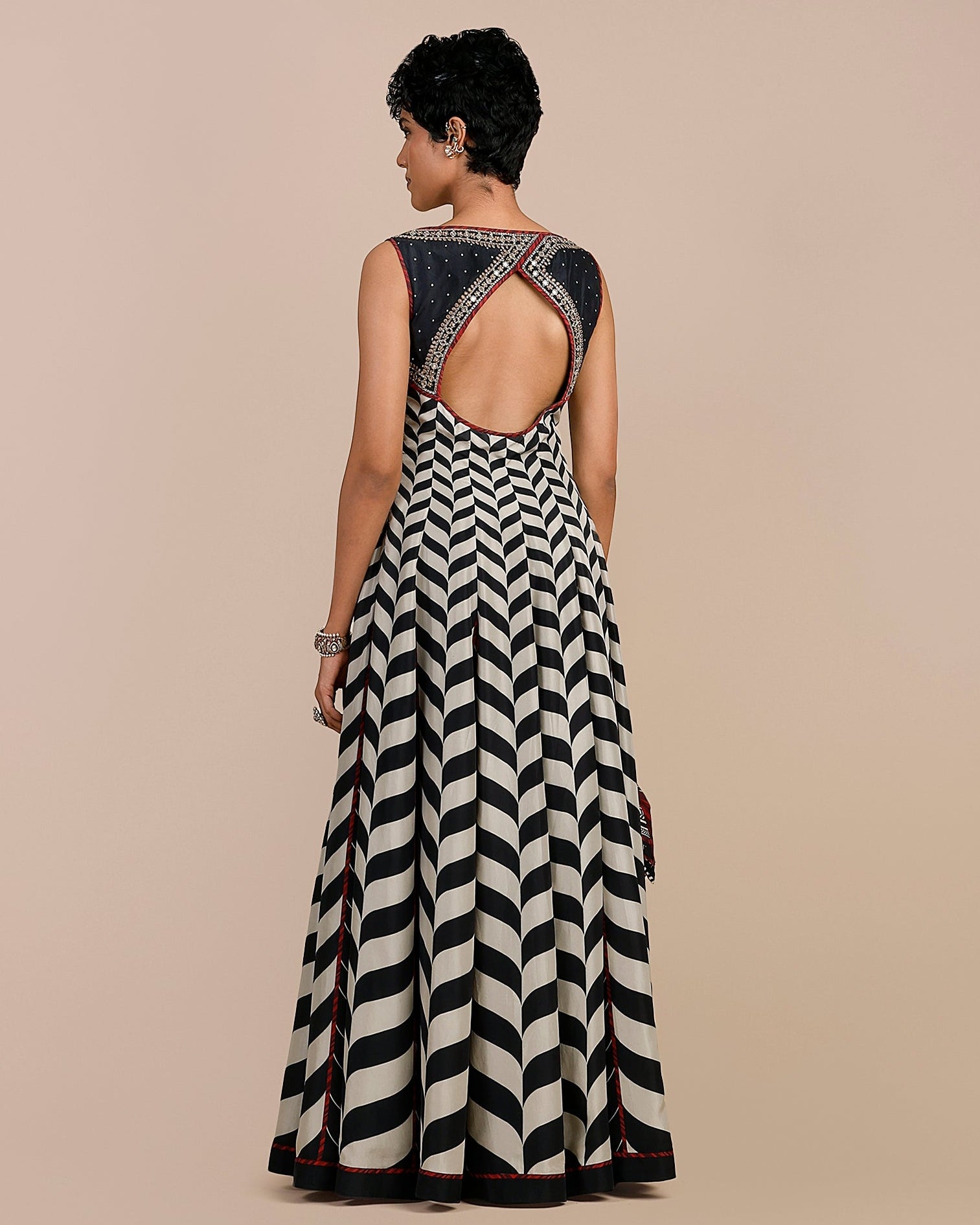 Midnight Blue Chevron Anarkali
