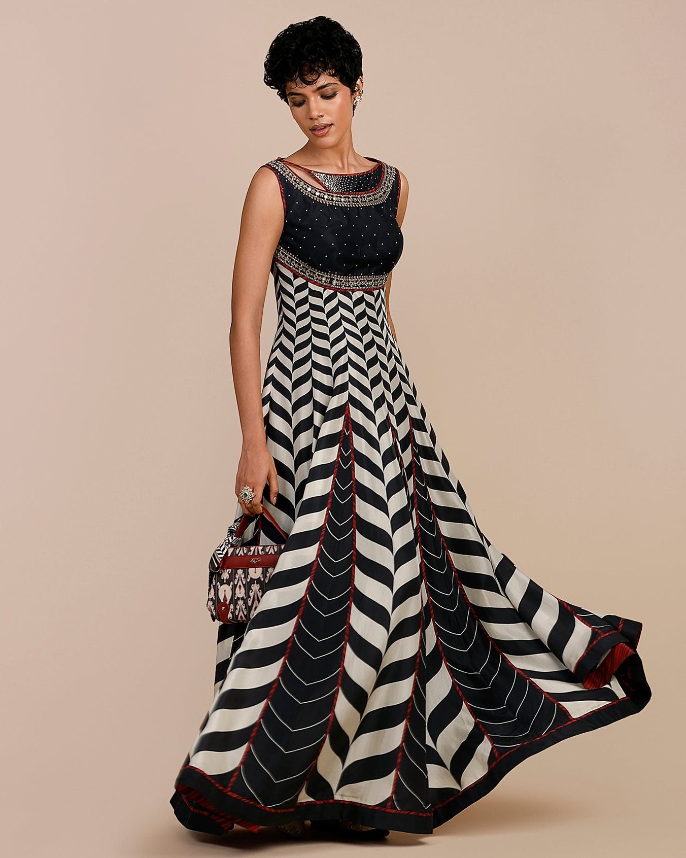 Midnight Blue Chevron Anarkali