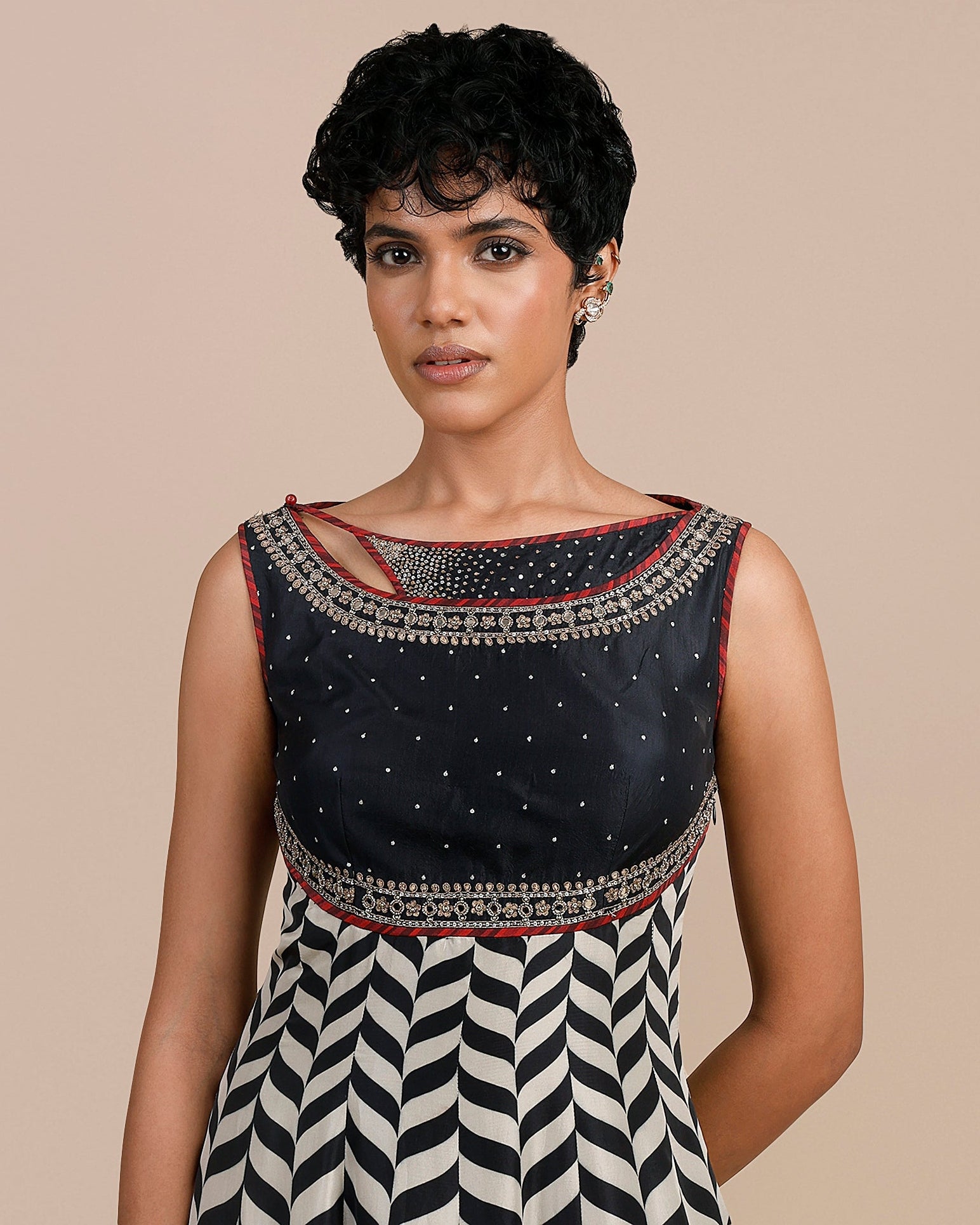 Midnight Blue Chevron Anarkali