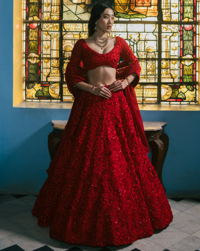 Red Lilian Lehenga Set