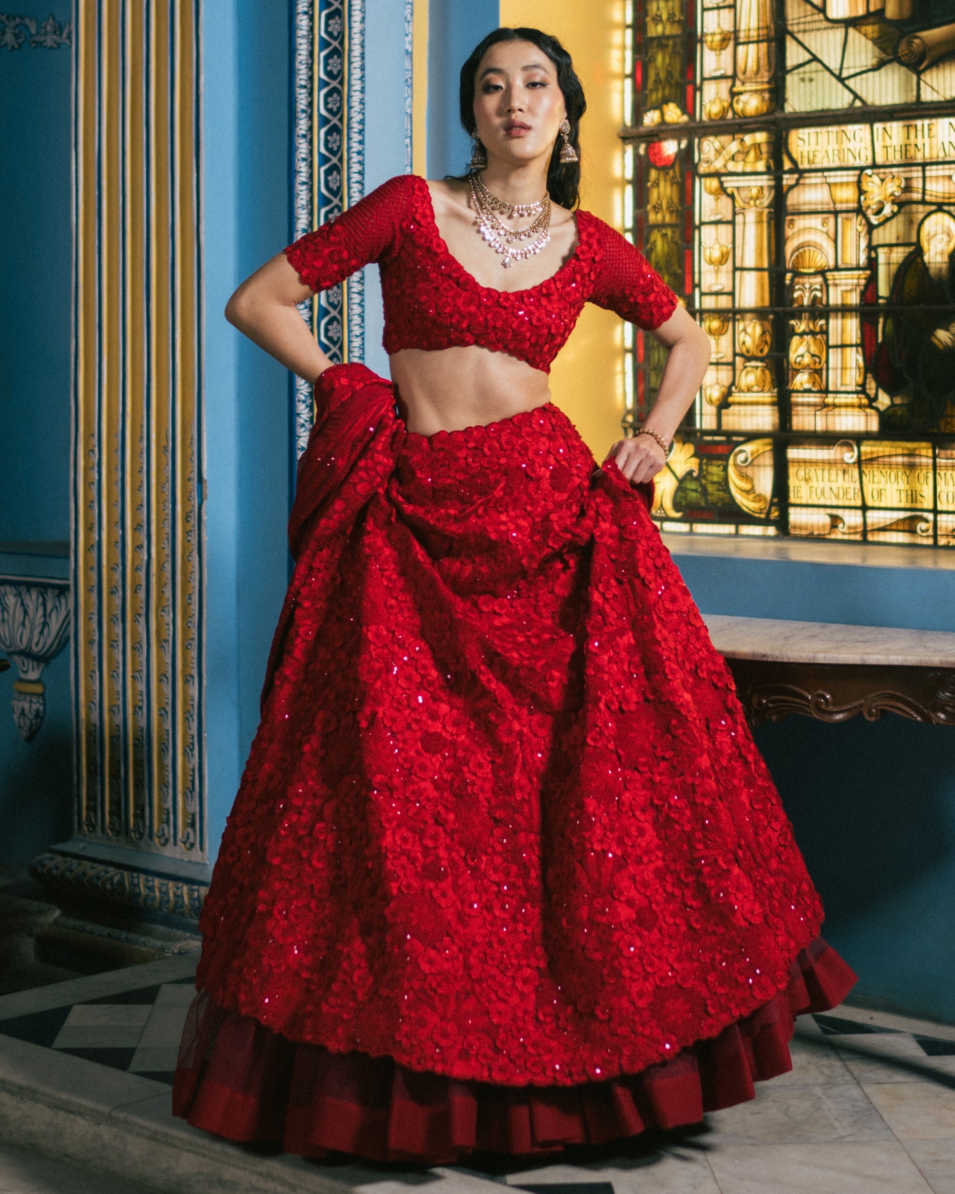 Red Lilian Lehenga Set