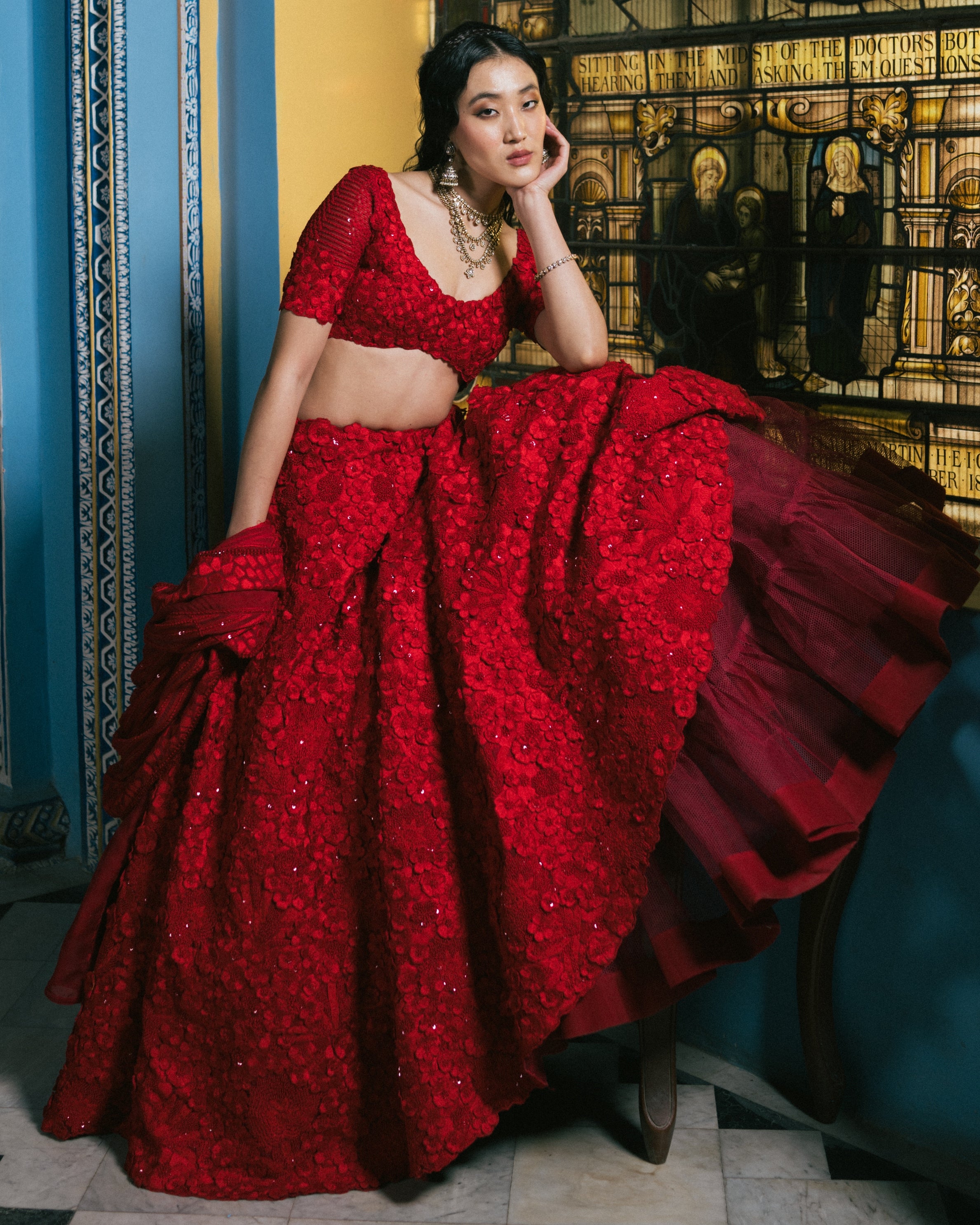 Red Lilian Lehenga Set
