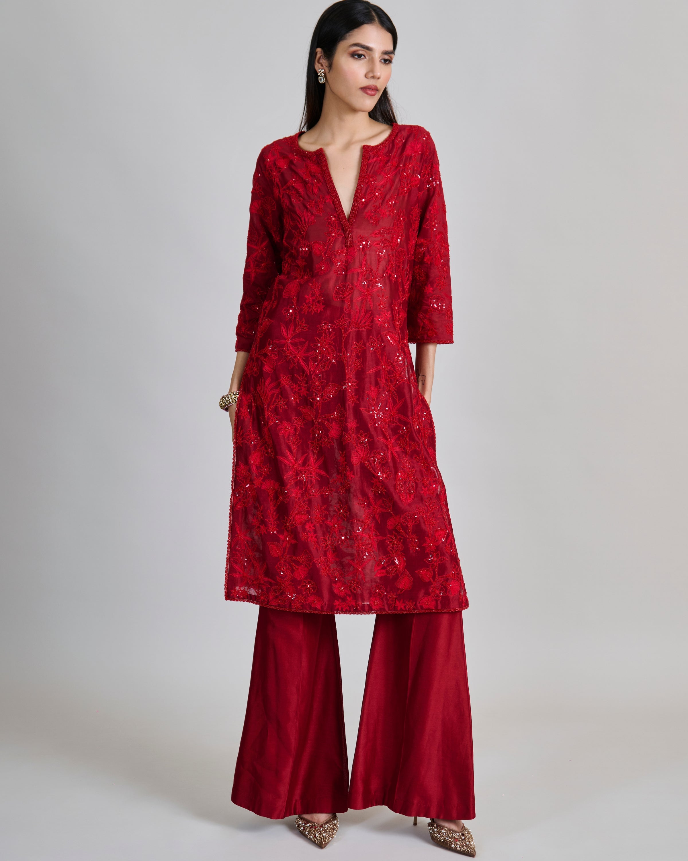 Red Kiyara Kurta Set