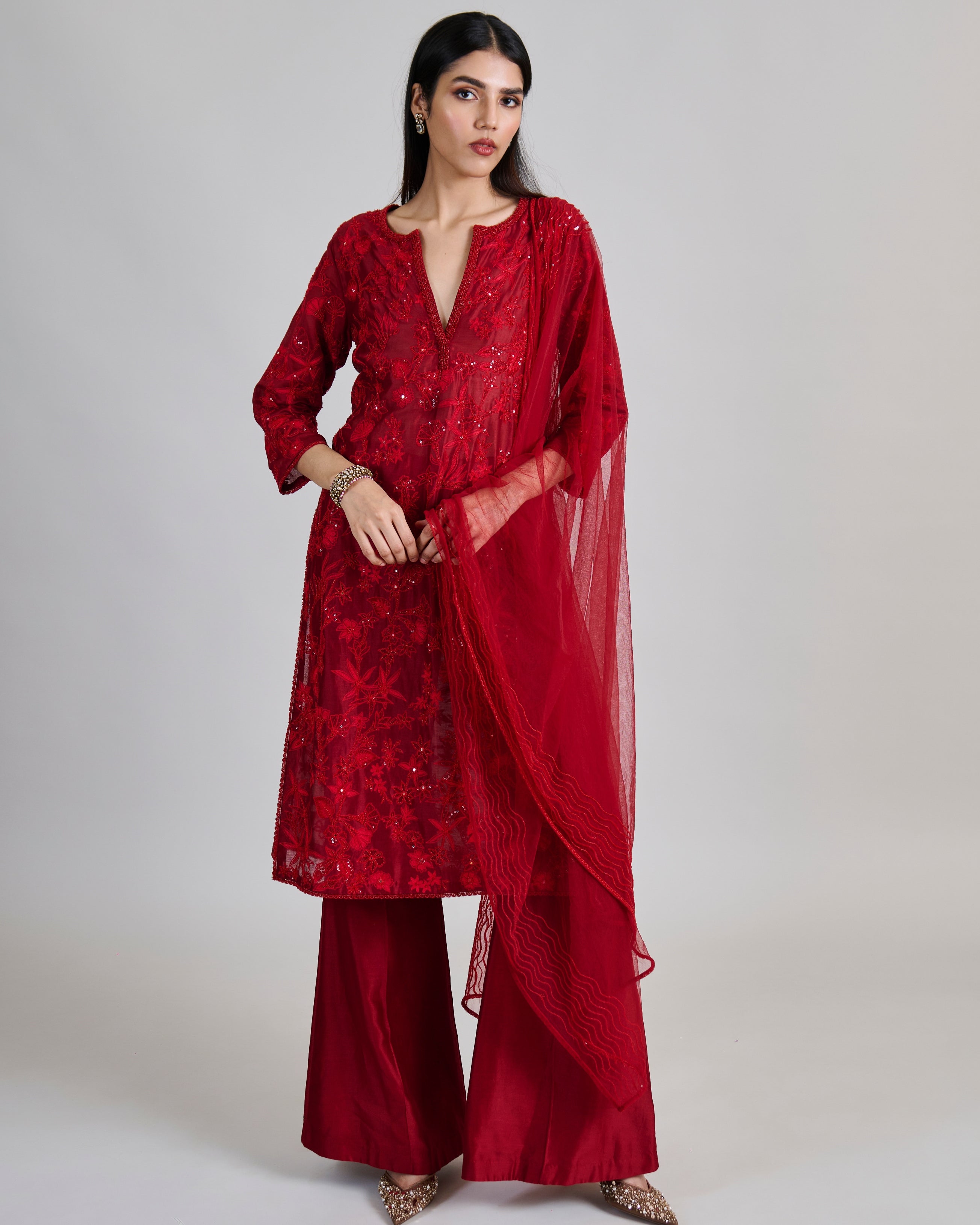 Red Kiyara Kurta Set