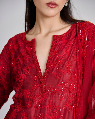 Red Kiyara Kurta Set