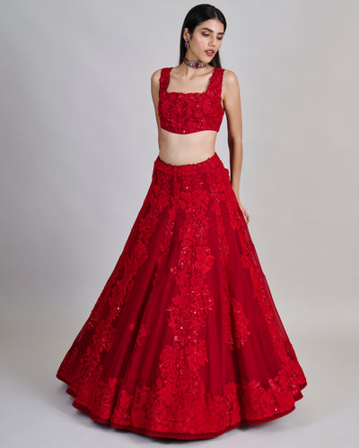 Red Roselle Lehenga Set