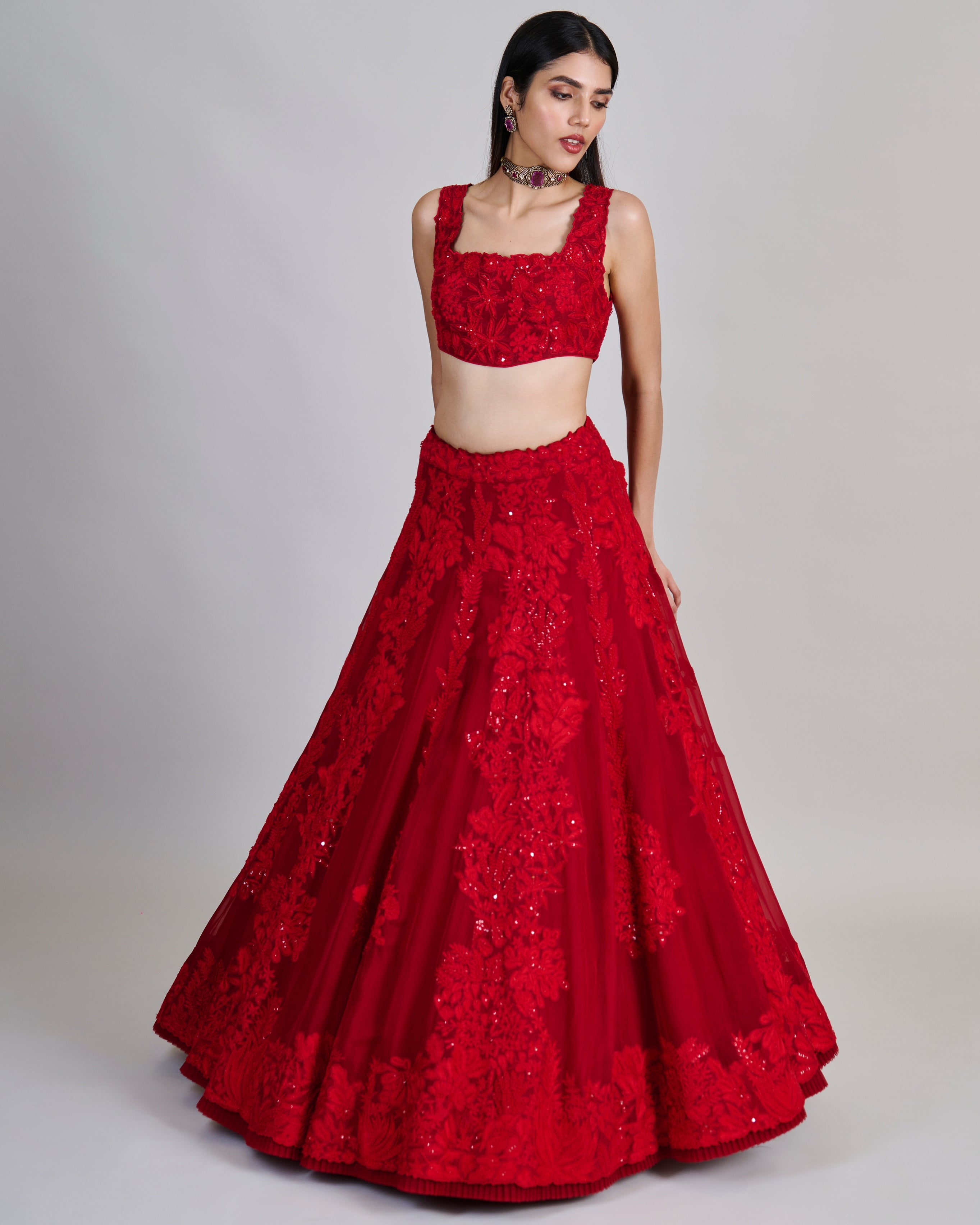 Red Roselle Lehenga Set