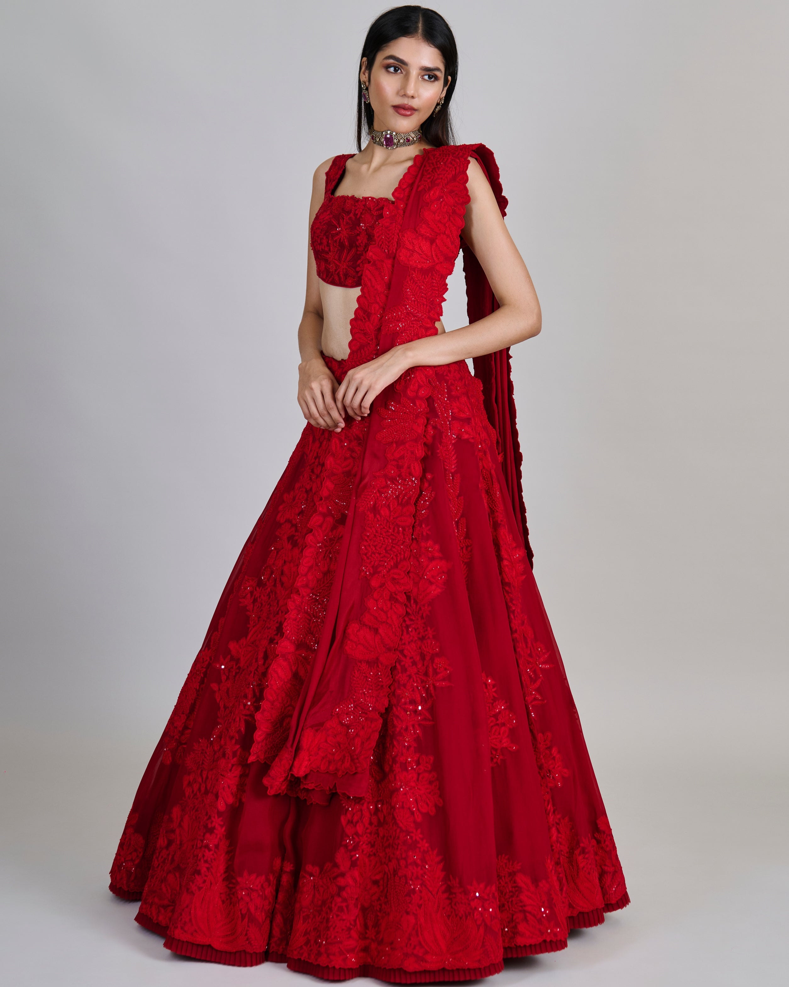 Red Roselle Lehenga Set