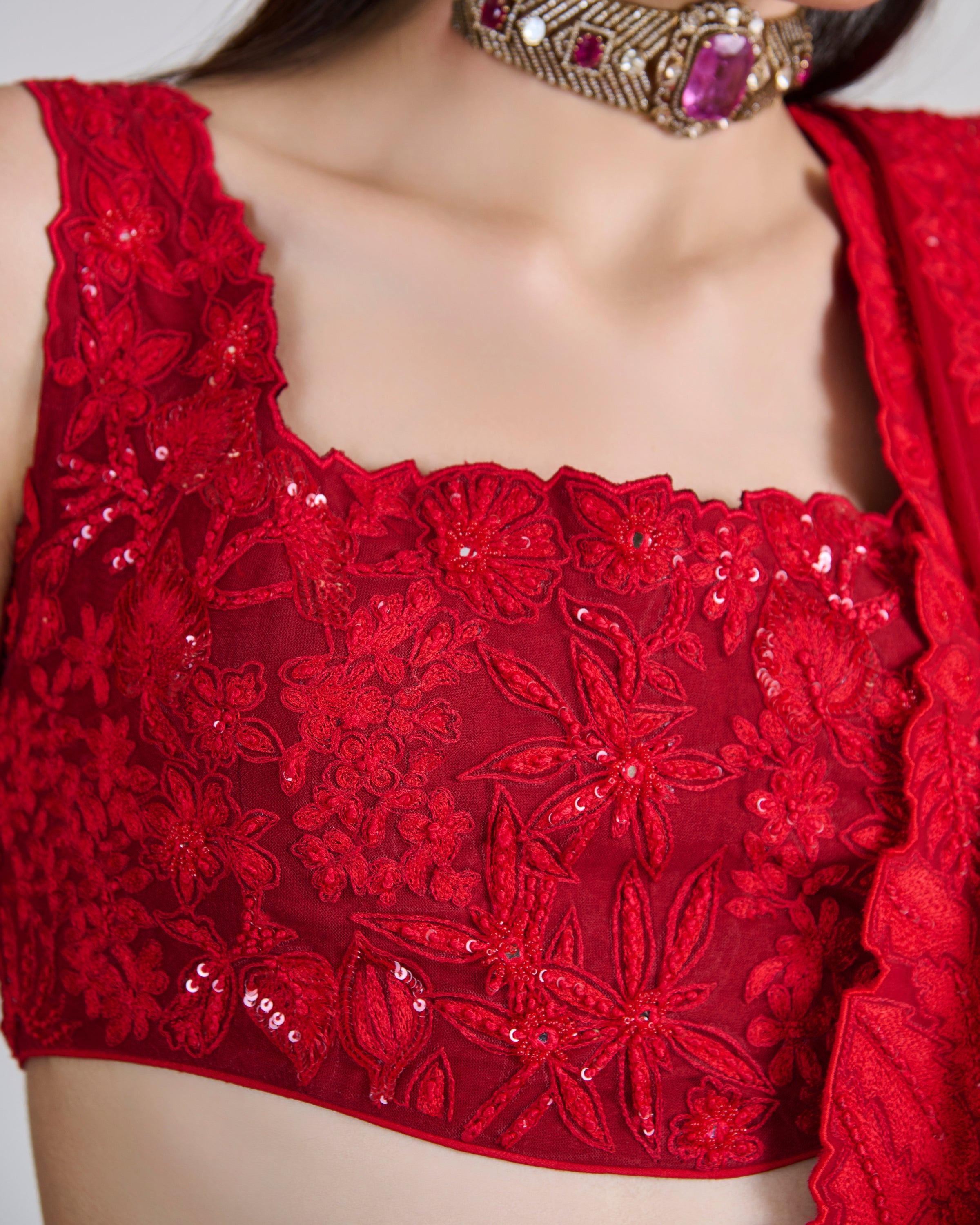 Red Roselle Lehenga Set