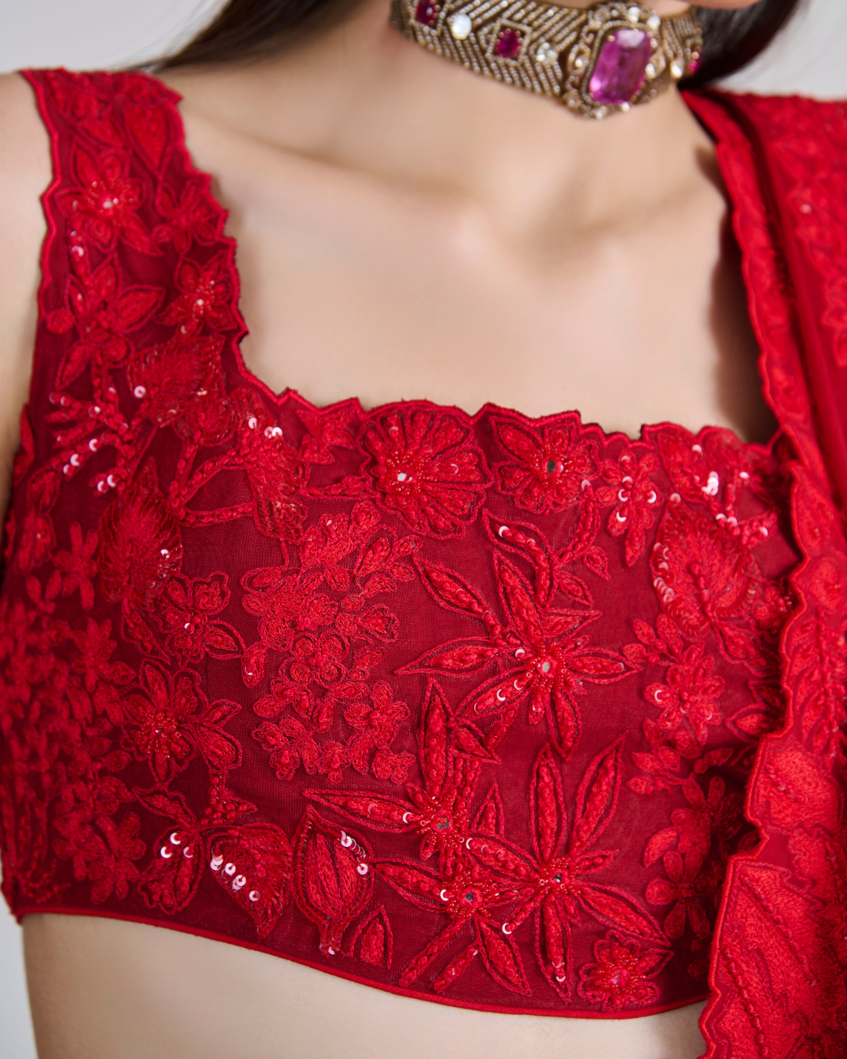 Red Roselle Lehenga Set