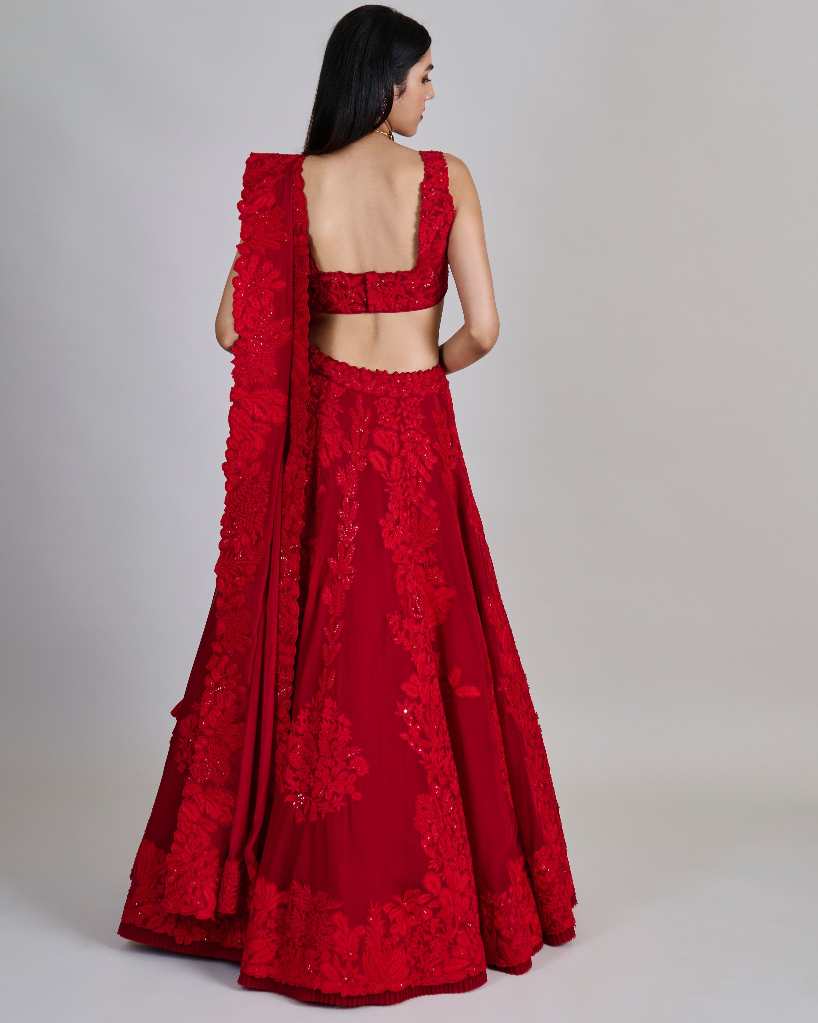 Red Roselle Lehenga Set