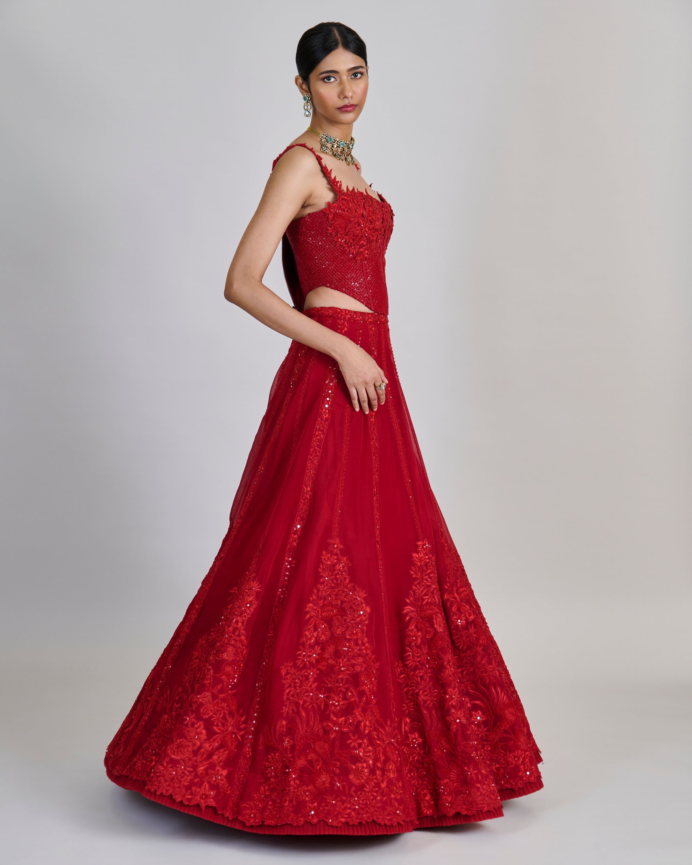 Red Keya Lehenga Set