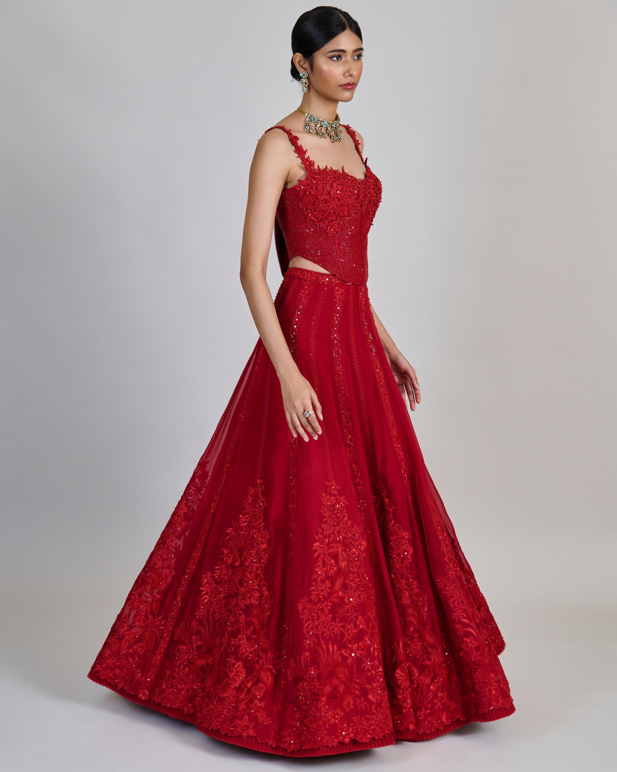 Red Keya Lehenga Set