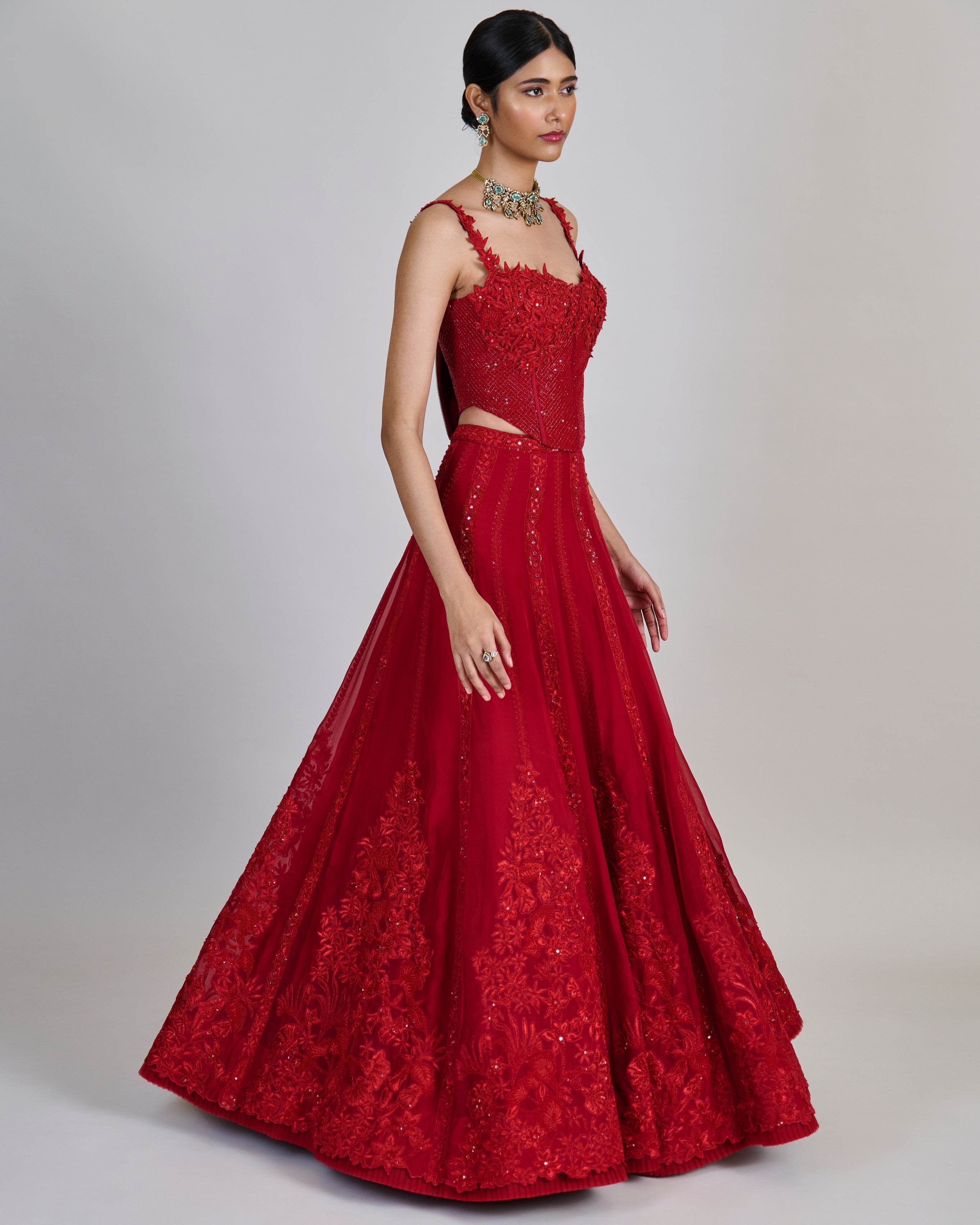 Red Keya Lehenga Set