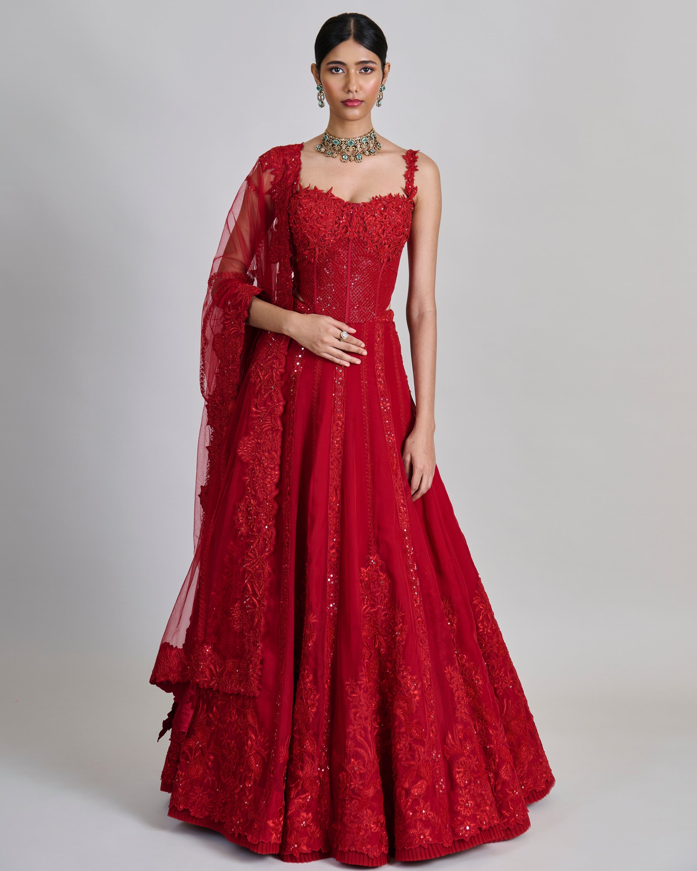 Red Keya Lehenga Set