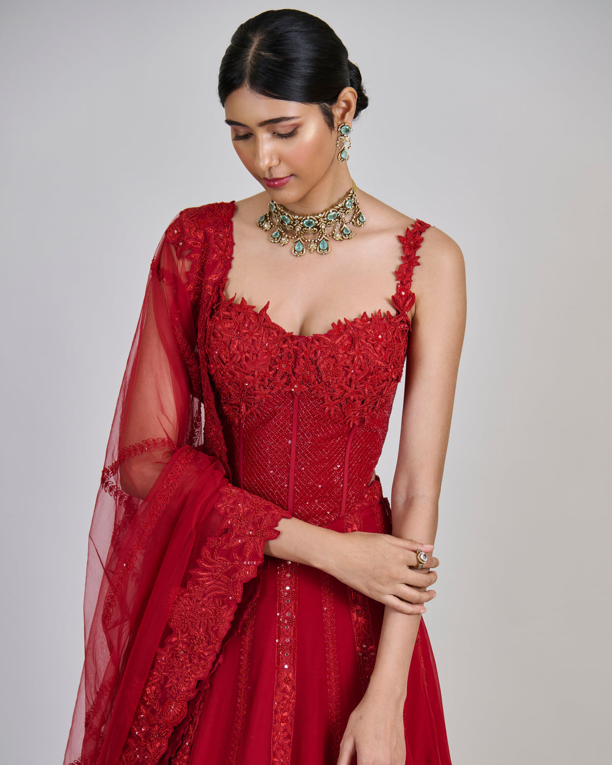 Red Keya Lehenga Set