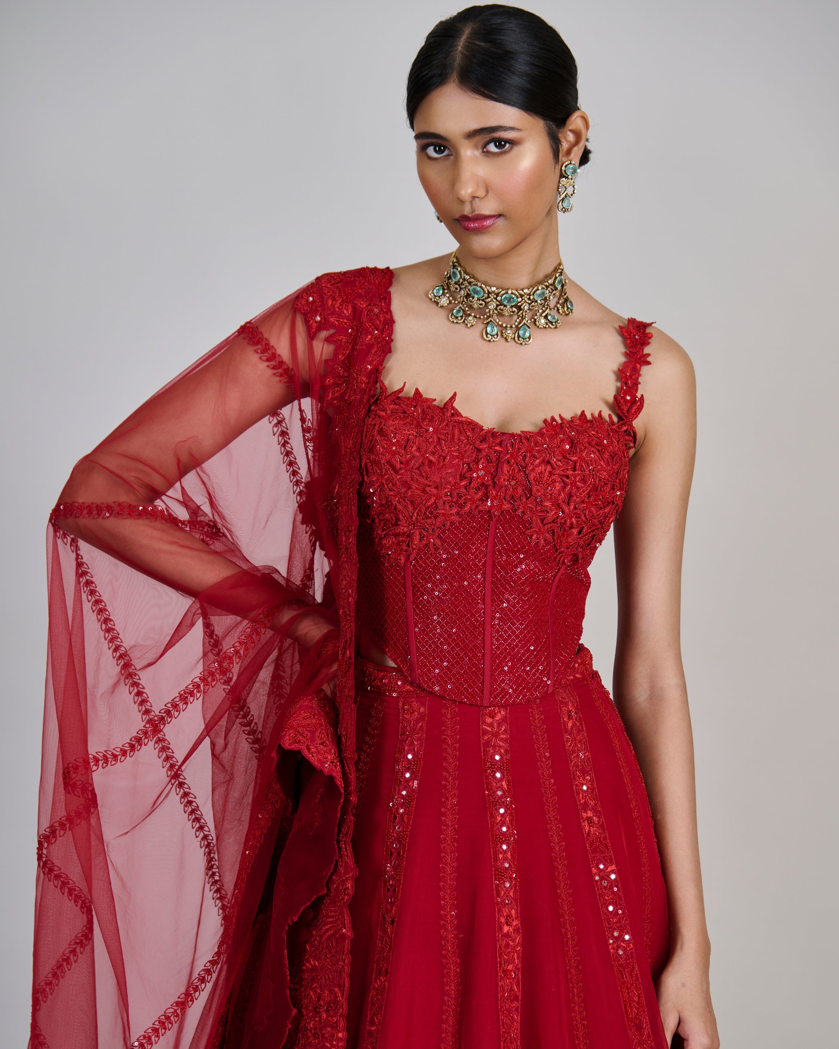Red Keya Lehenga Set