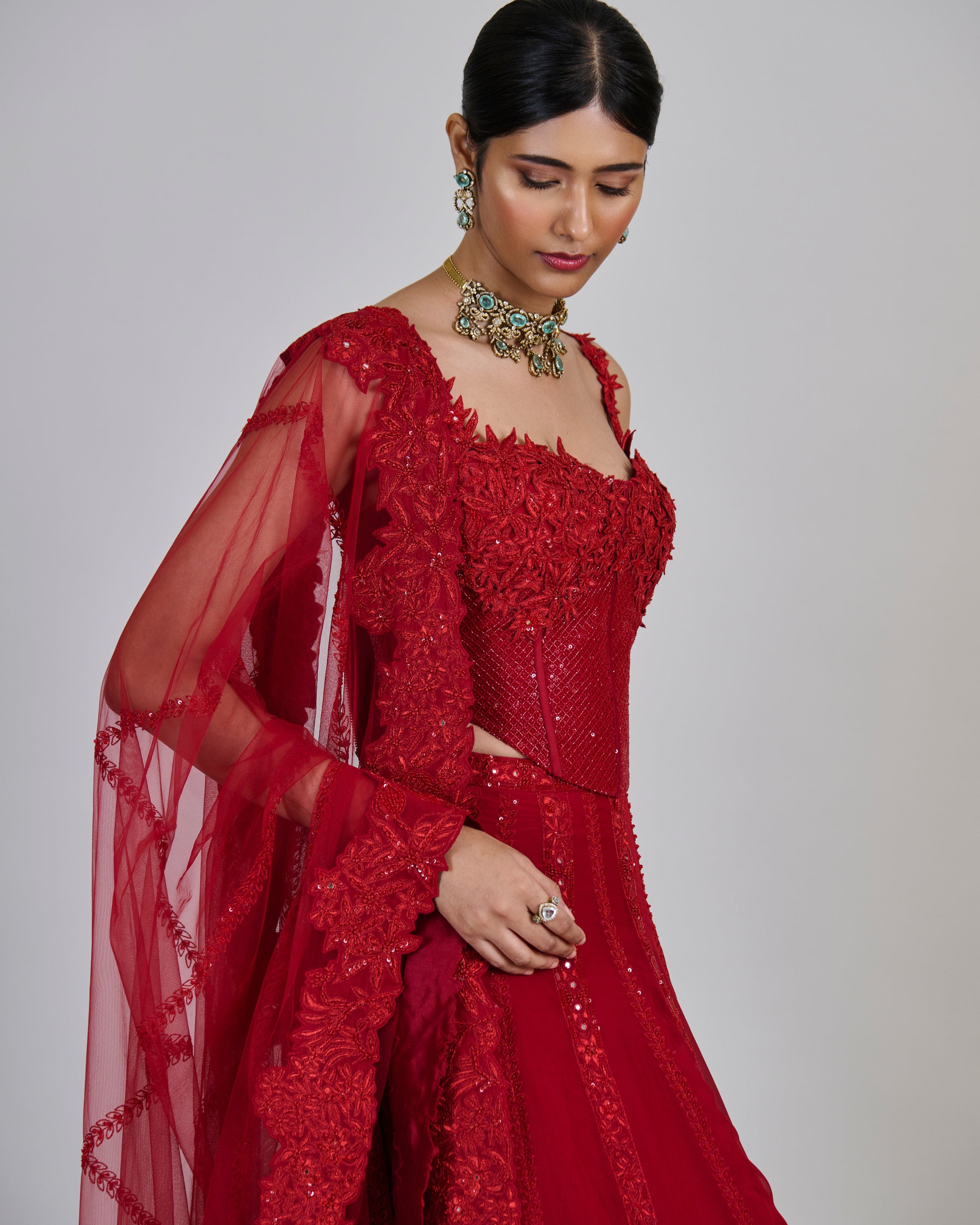 Red Keya Lehenga Set