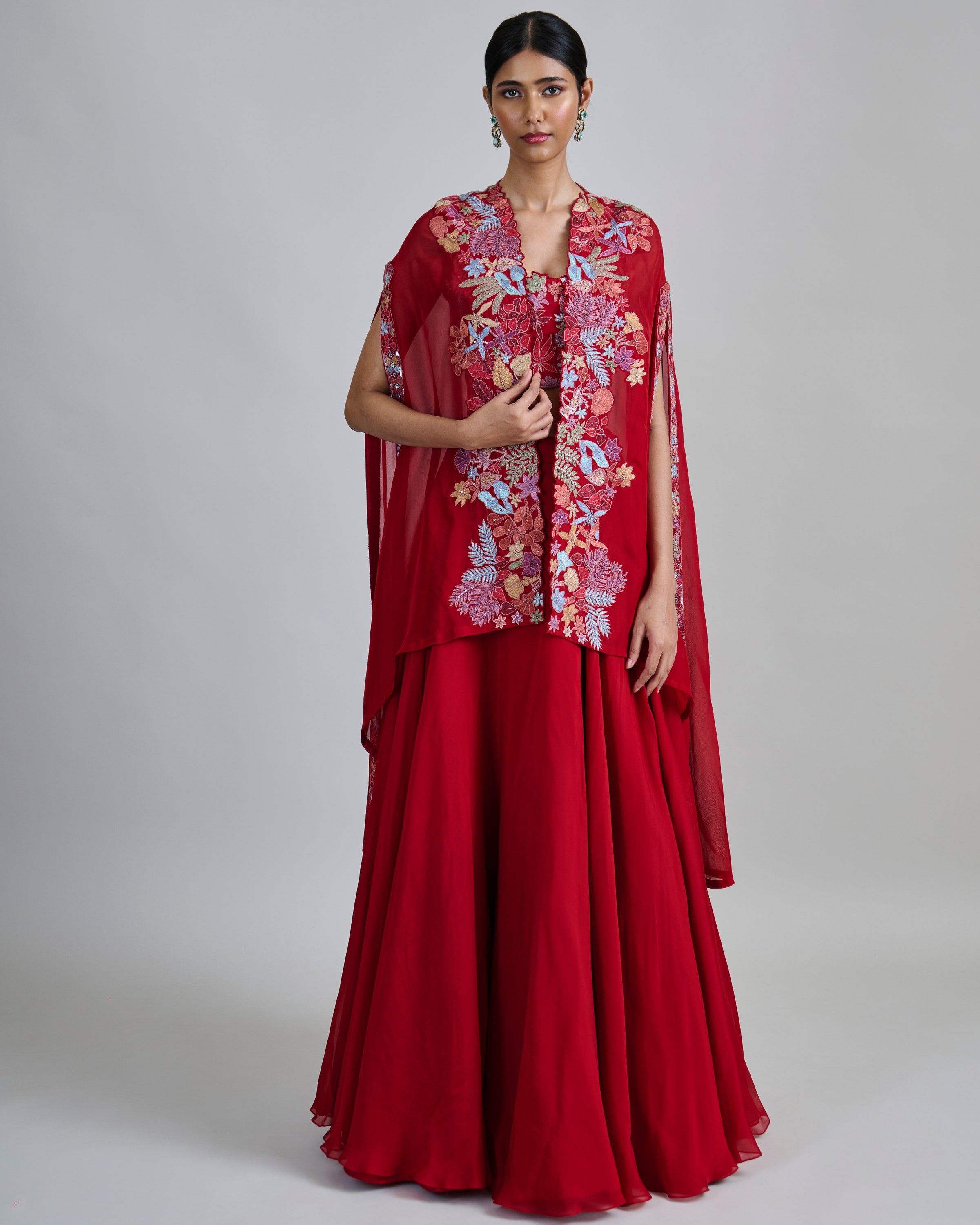 Red Roselle Lehenga Set