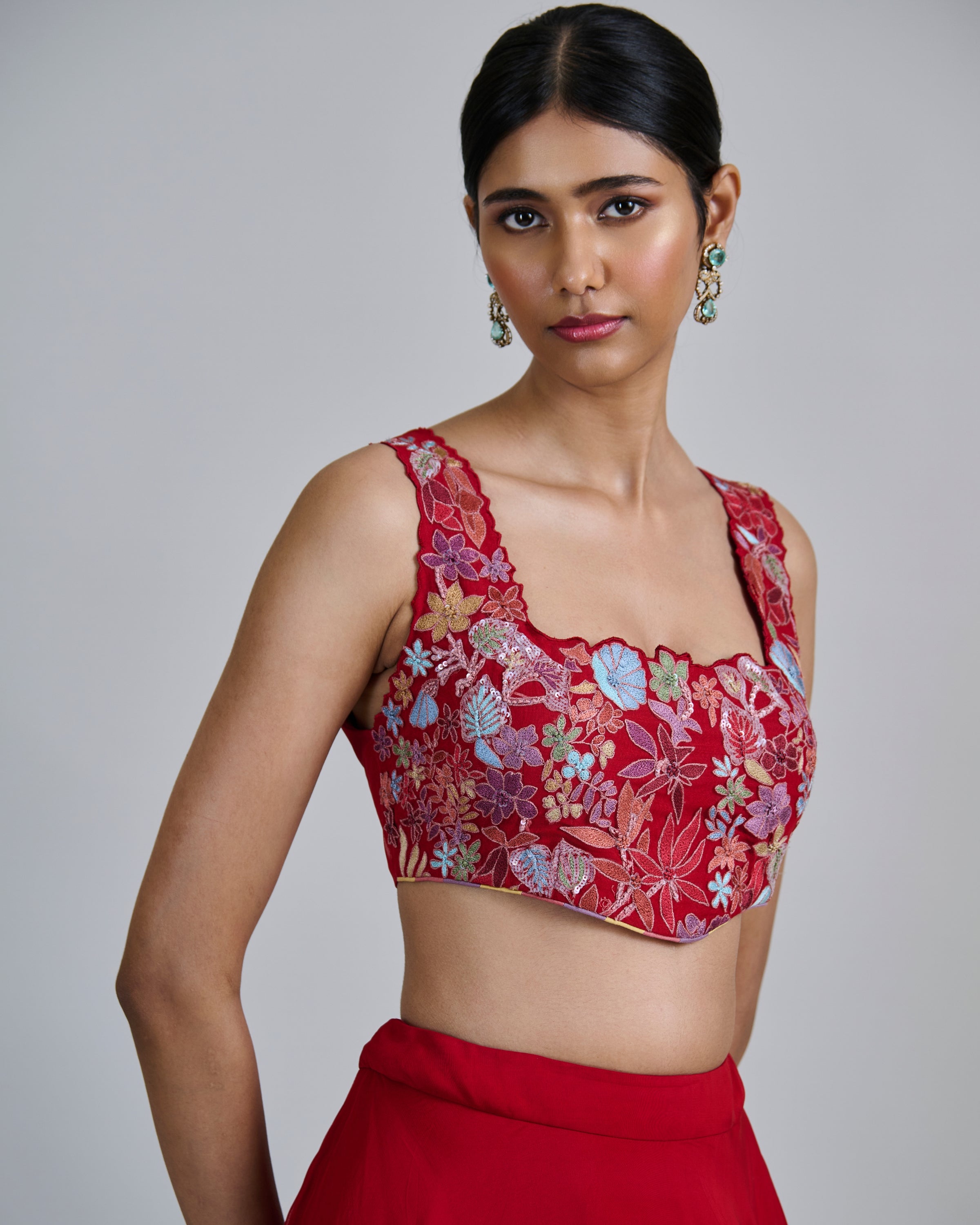 Red Roselle Lehenga Set