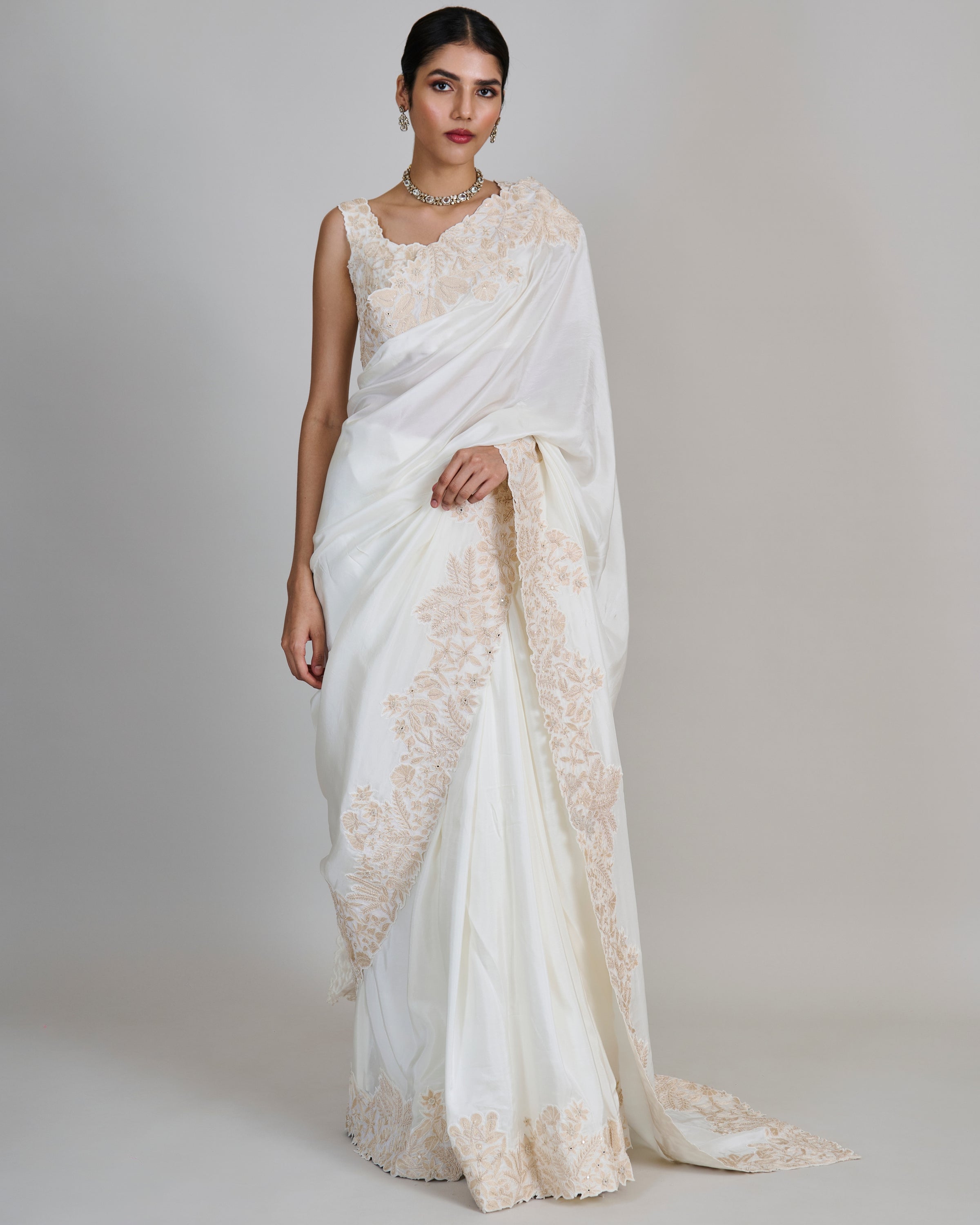 Ivory With Gold Nysa Sari Set
