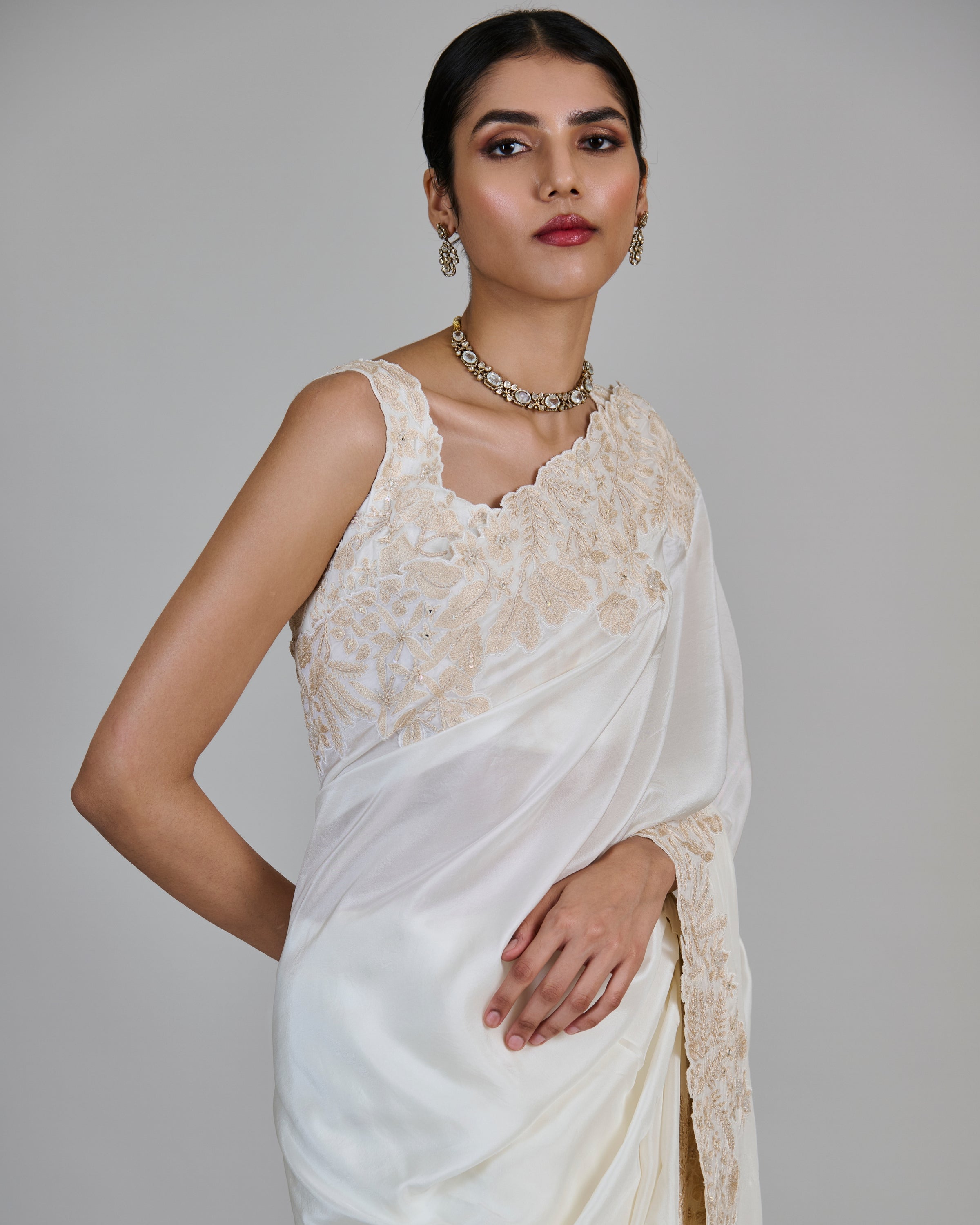 Ivory With Gold Nysa Sari Set