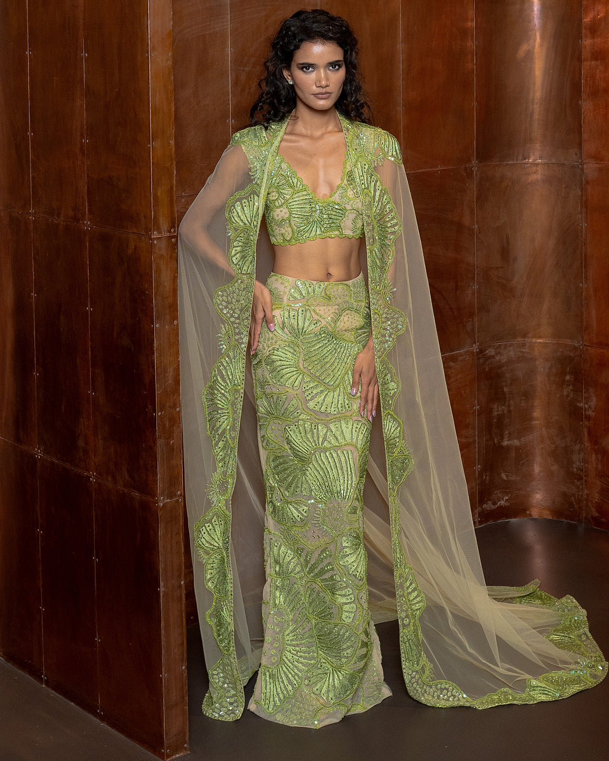 Green Serin Skirt Set