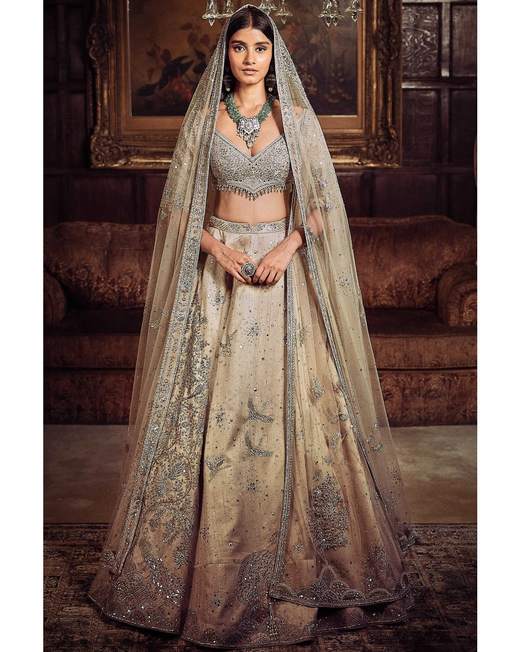 The Silver Needle Tree Of Life Lehenga Set