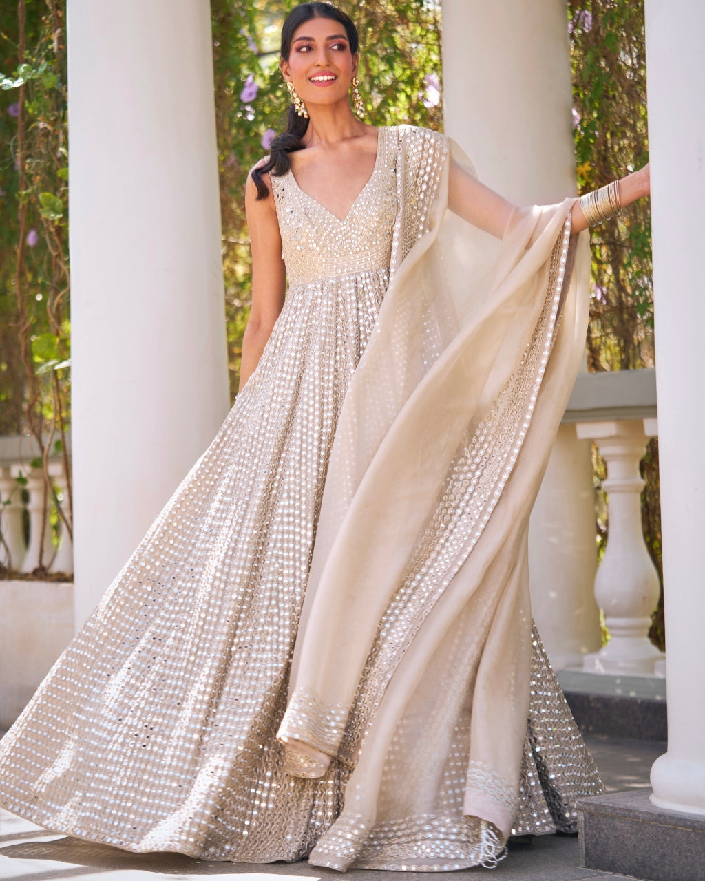 Moon Grey Anarkali Set