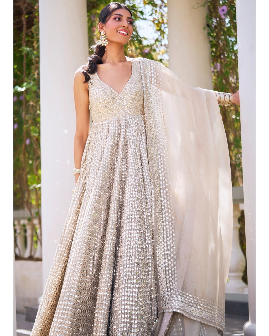 Moon Grey Anarkali Set