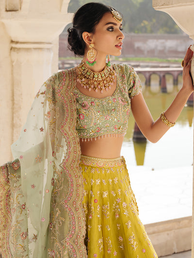 Mint Khaddi Silk Lehenga Set