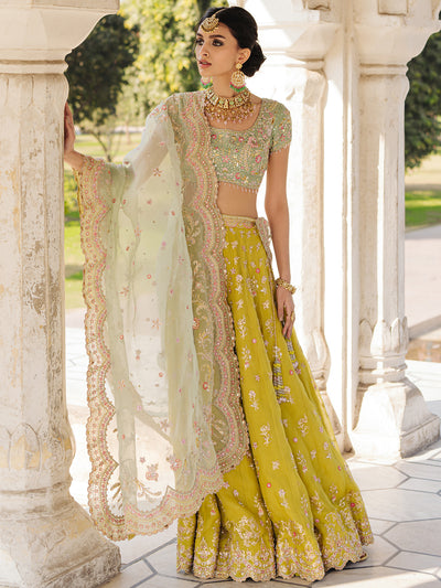 Mint Khaddi Silk Lehenga Set