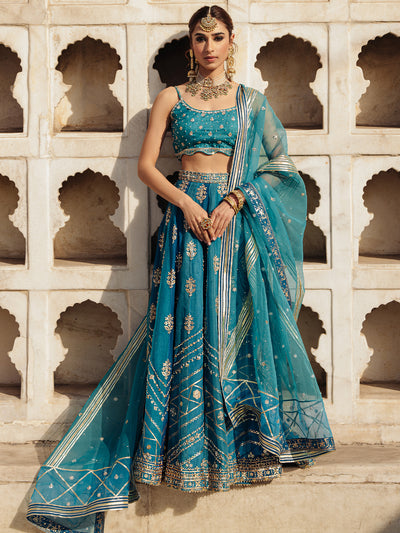Blue Floral Botis Lehenga Set