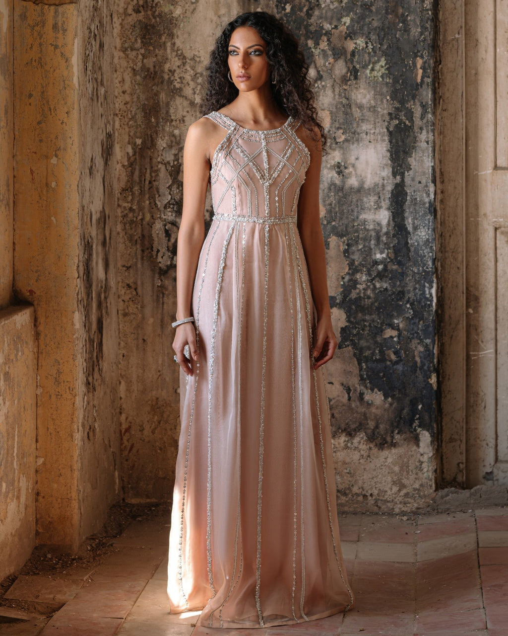 Nude-Pink Sleek And Fluid Gown
