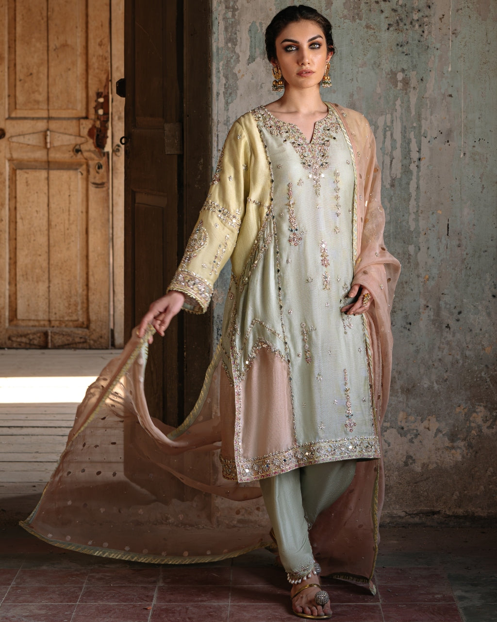 Color-Blocked Kurta Set