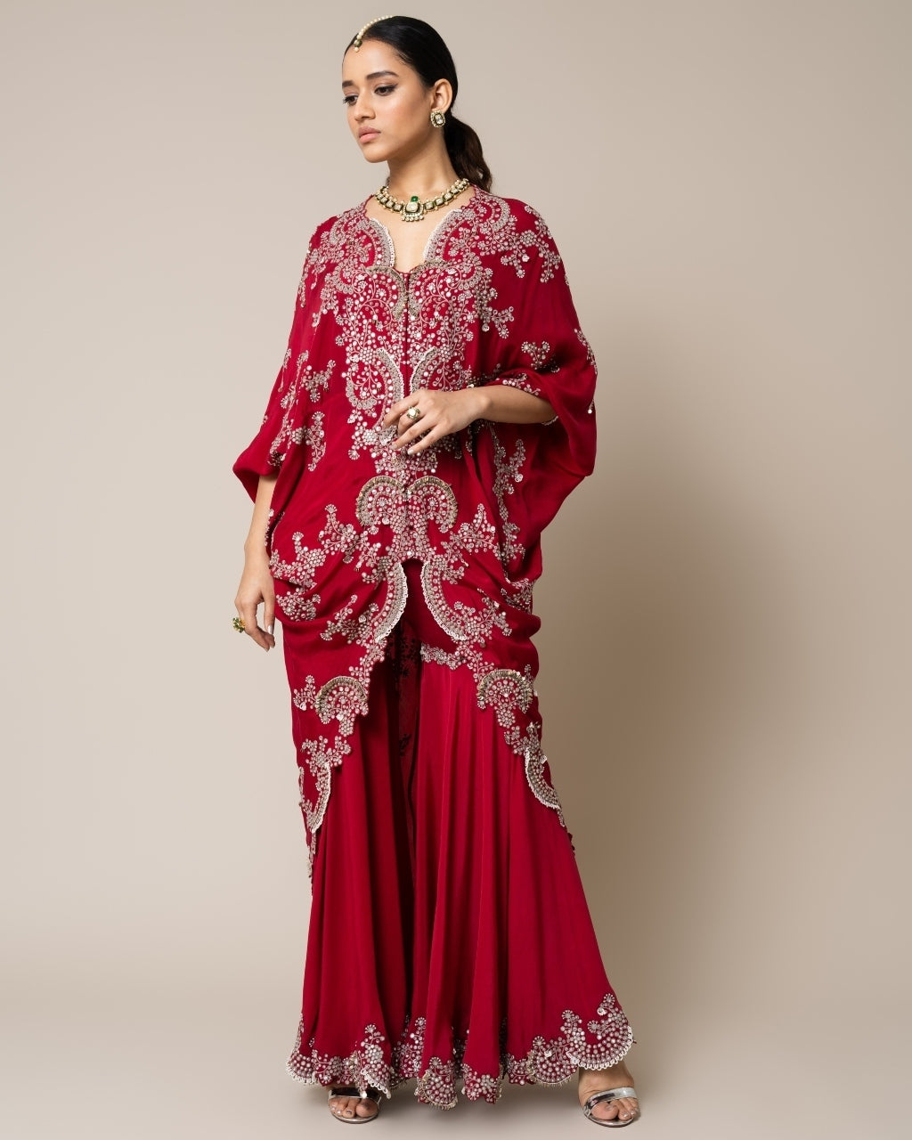 Burgundy Long Kite & Gharara Set