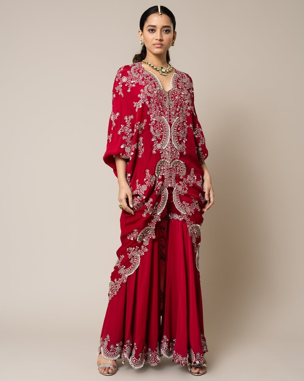 Burgundy Long Kite & Gharara Set