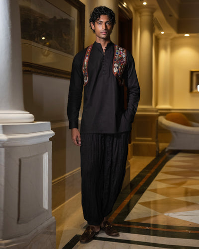 Black Embroidered Harness Kurta Set