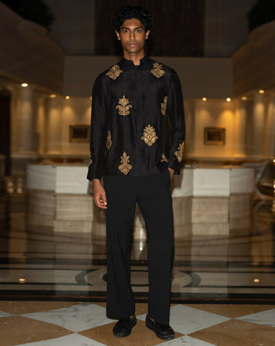 Black Temple Embroidered Kurta Set