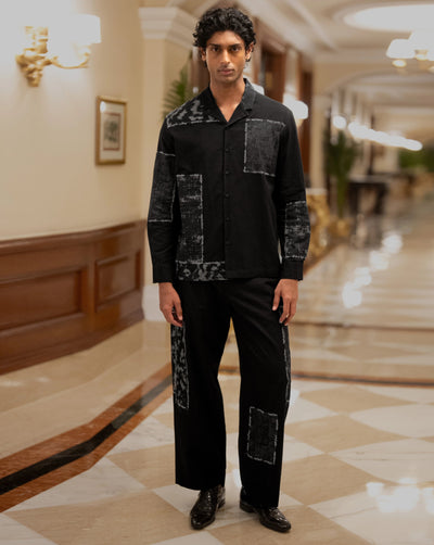 Black Patchwork Linen Shirt & Pants